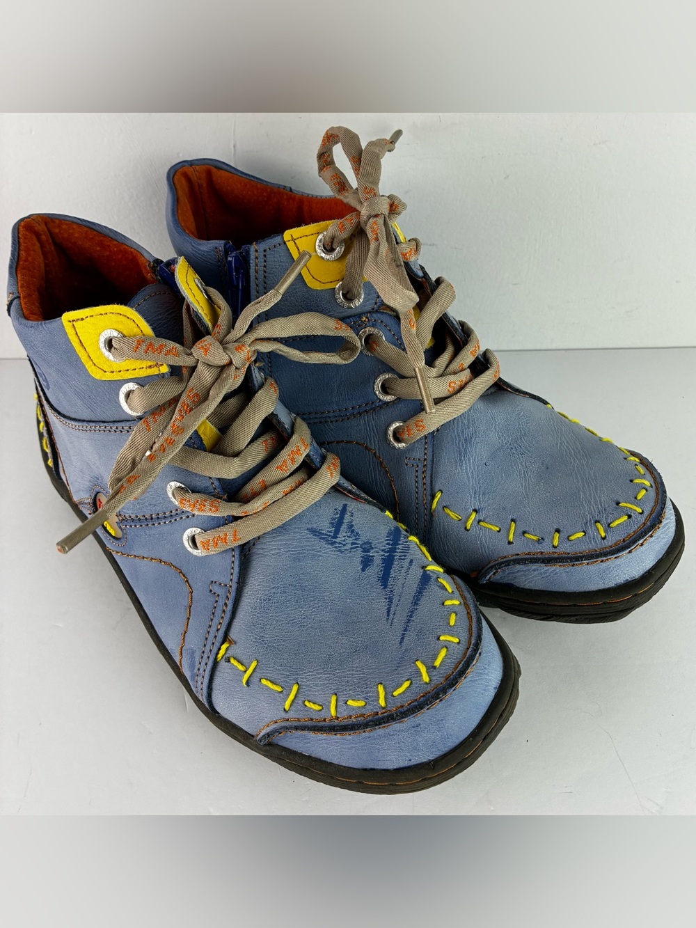 TMA Eyes Blue Leather Lace-Up Ankle Boots